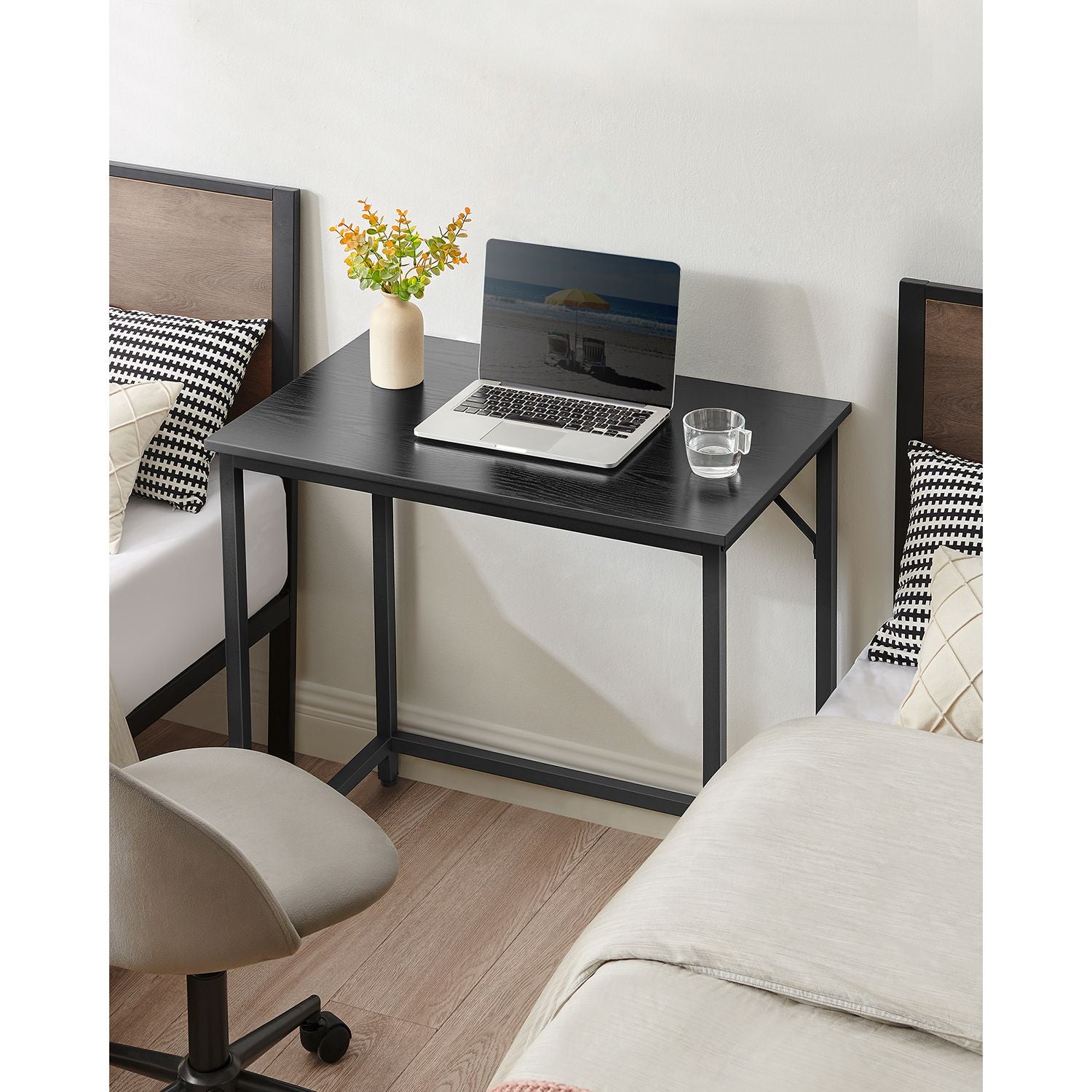 Computer Desk – Steel – Hazelnut Brown and Black – Industrial Design, Easy Assembly