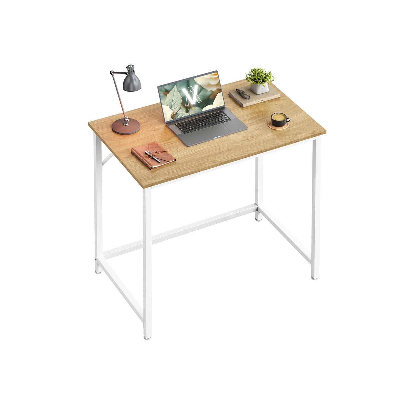 Computer Desk – Natural Oak and Pearl White – 80 cm Wide – Simple Assembly, Industrial Design