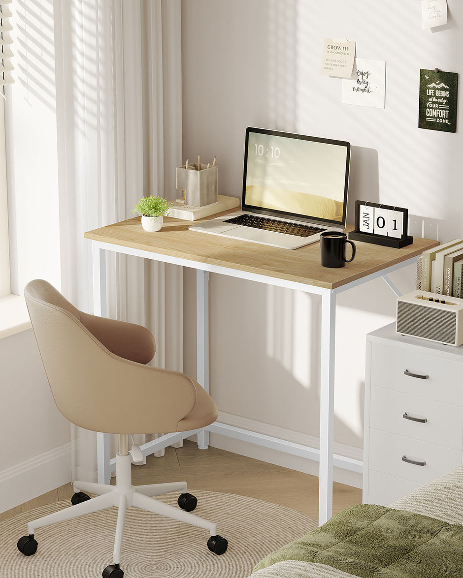 Computer Desk – Natural Oak and Pearl White – 80 cm Wide – Simple Assembly, Industrial Design