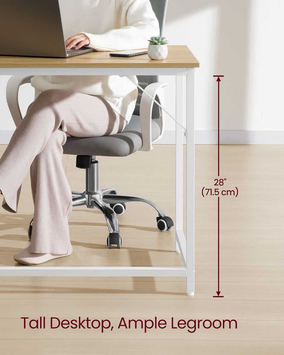Computer Desk – Natural Oak and Pearl White – 80 cm Wide – Simple Assembly, Industrial Design