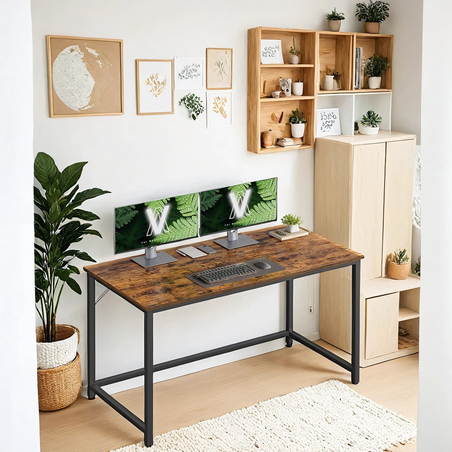 Writing Desk – Metal – Rustic Brown and Black – Industrial Design, Simple Assembly