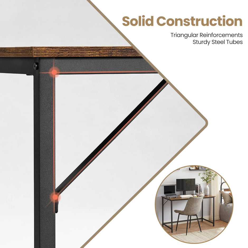 Writing Desk – Metal – Rustic Brown and Black – Industrial Design, Simple Assembly