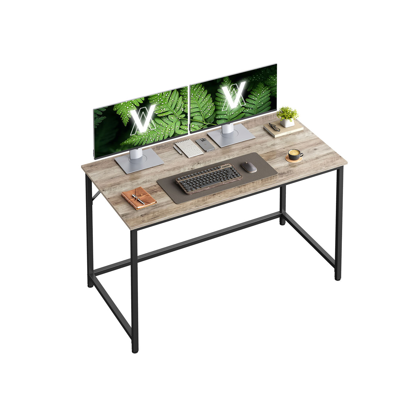 Small Office Desk – Metal – Rustic Brown – Industrial Design, Simple Assembly