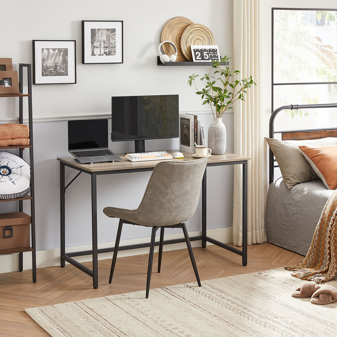 Small Office Desk – Metal – Rustic Brown – Industrial Design, Simple Assembly