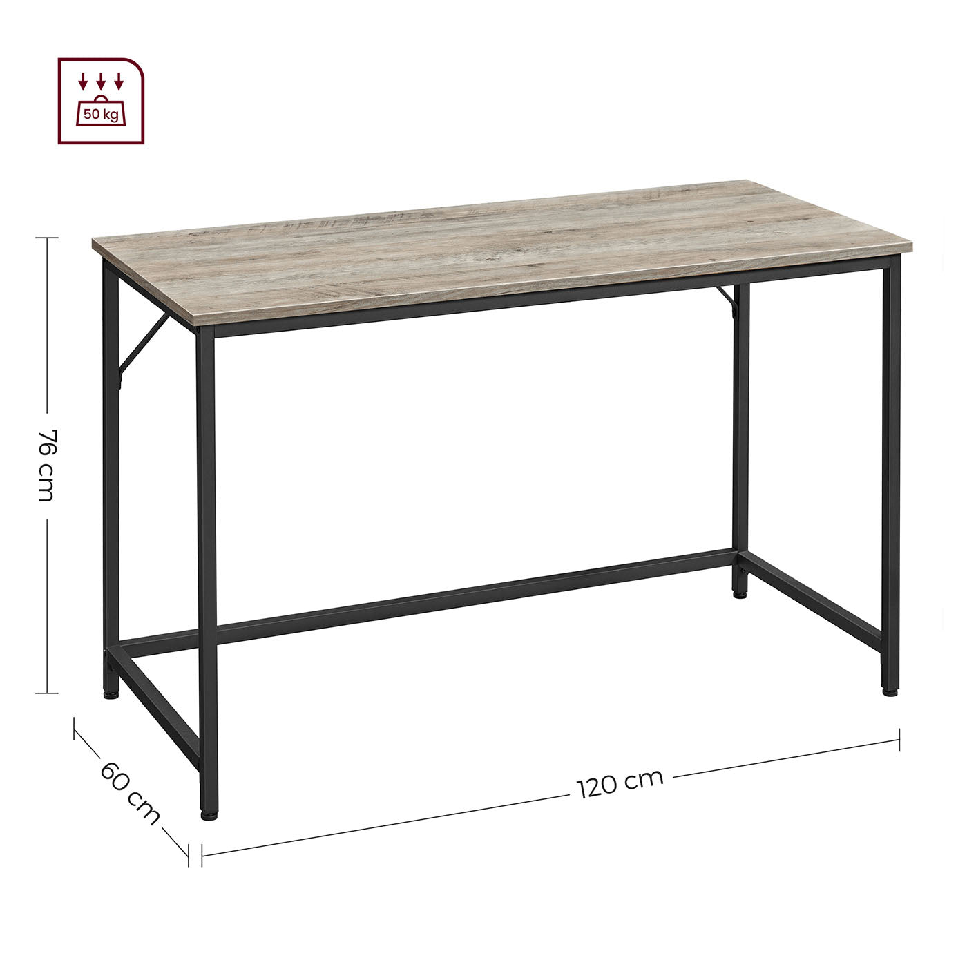Small Office Desk – Metal – Rustic Brown – Industrial Design, Simple Assembly