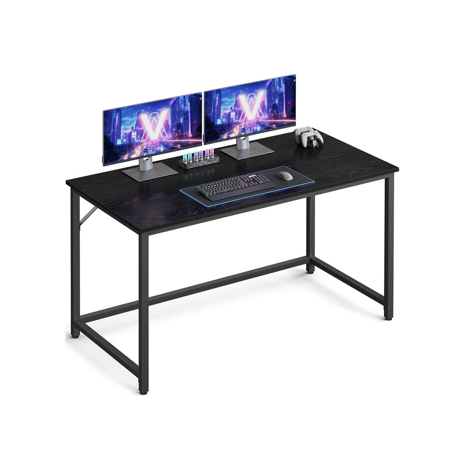 Computer Desk – Metal and Wood – Black with Wood Grain – Industrial Design