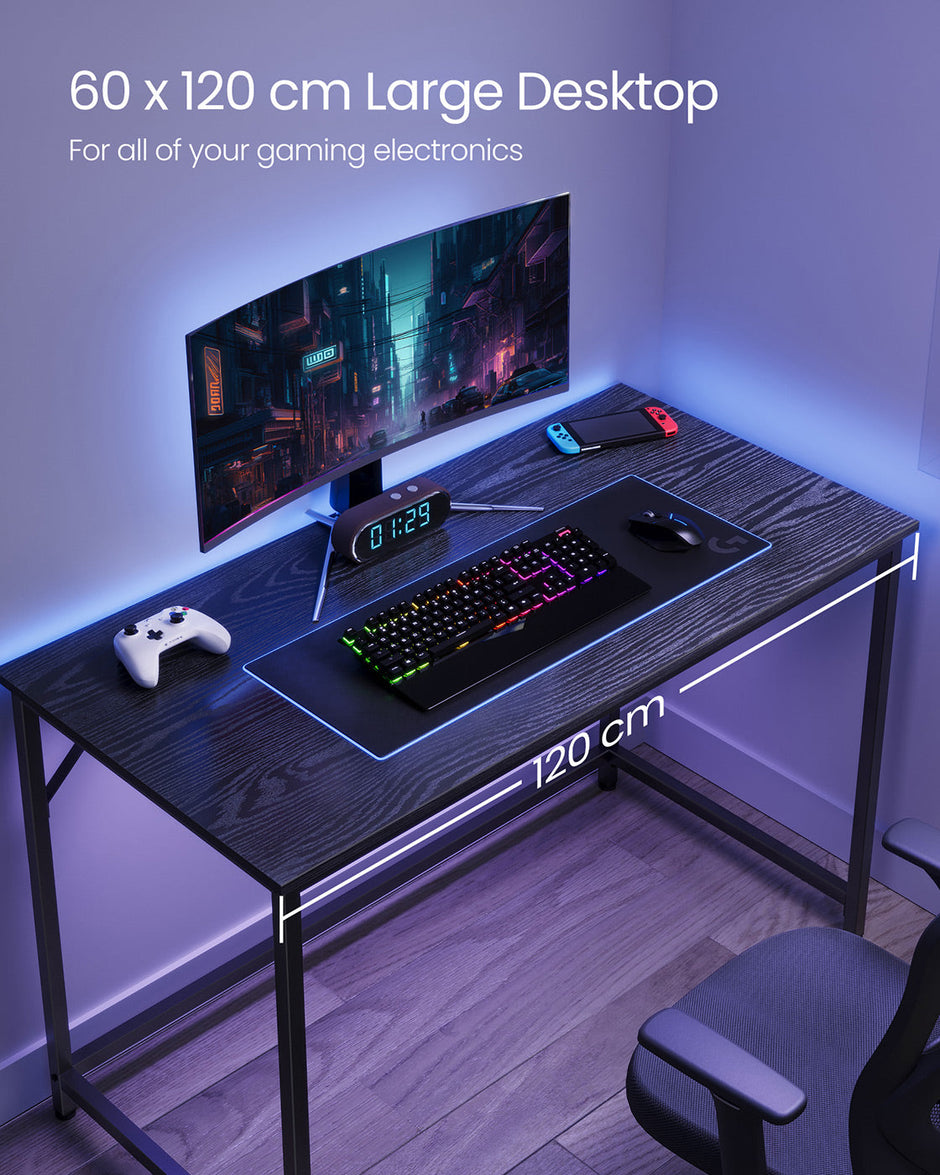 Computer Desk – Metal and Wood – Black with Wood Grain – Industrial Design