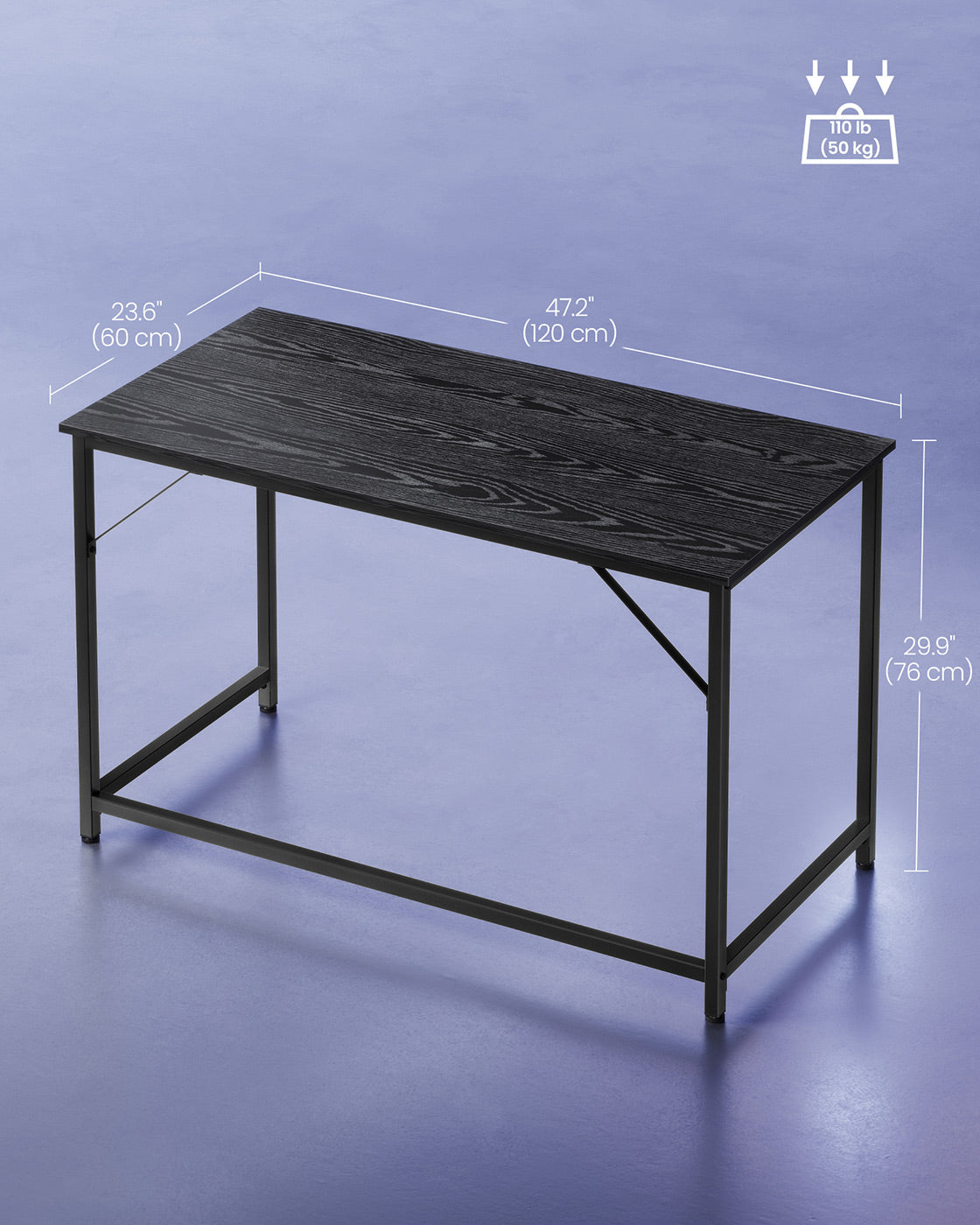 Computer Desk – Metal and Wood – Black with Wood Grain – Industrial Design