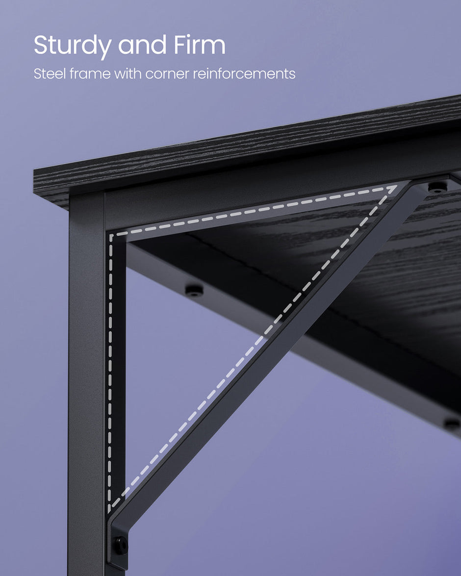 Computer Desk – Metal and Wood – Black with Wood Grain – Industrial Design