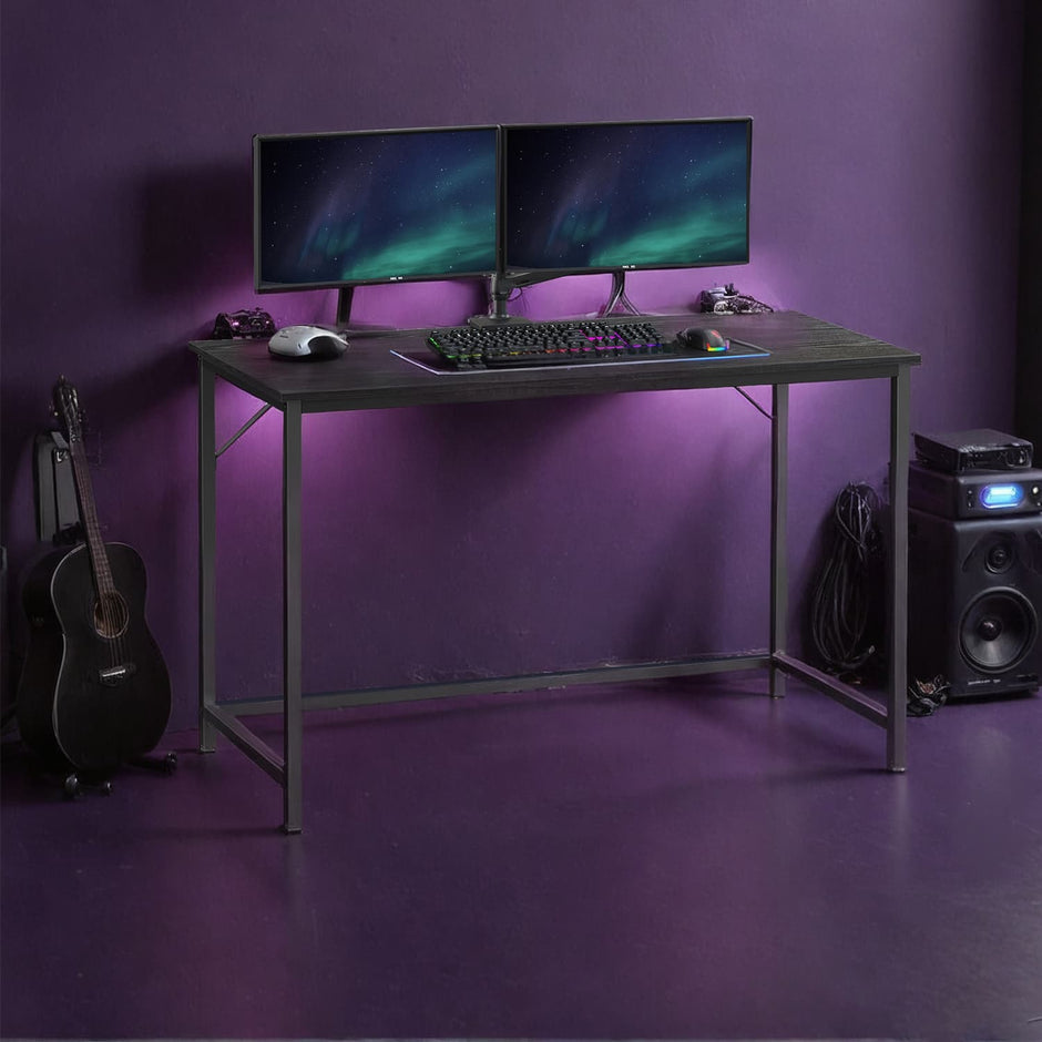 Computer Desk – Metal – Rustic Brown – Industrial Design, Easy Assembly