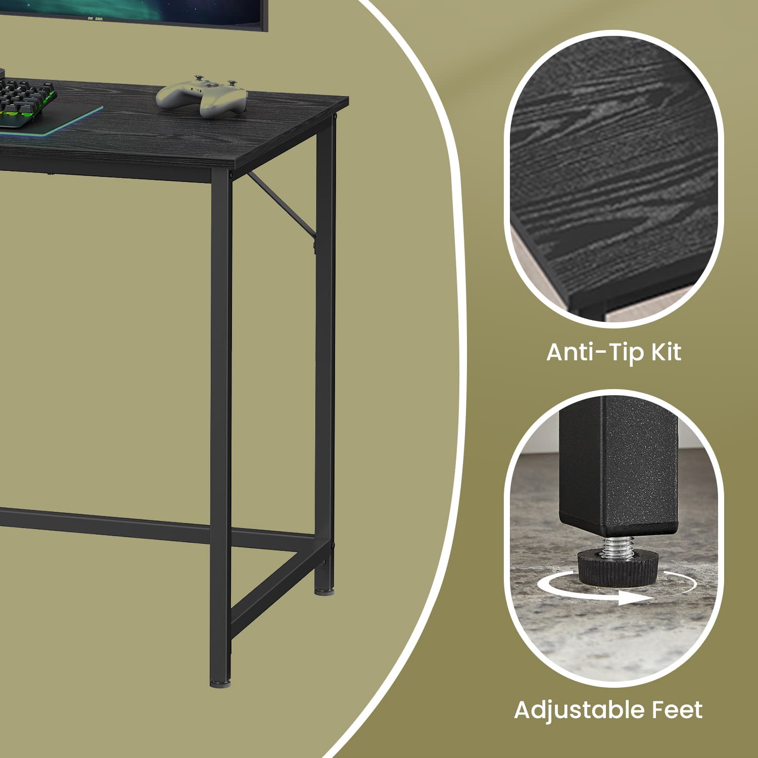 Computer Desk – Metal – Rustic Brown – Industrial Design, Easy Assembly