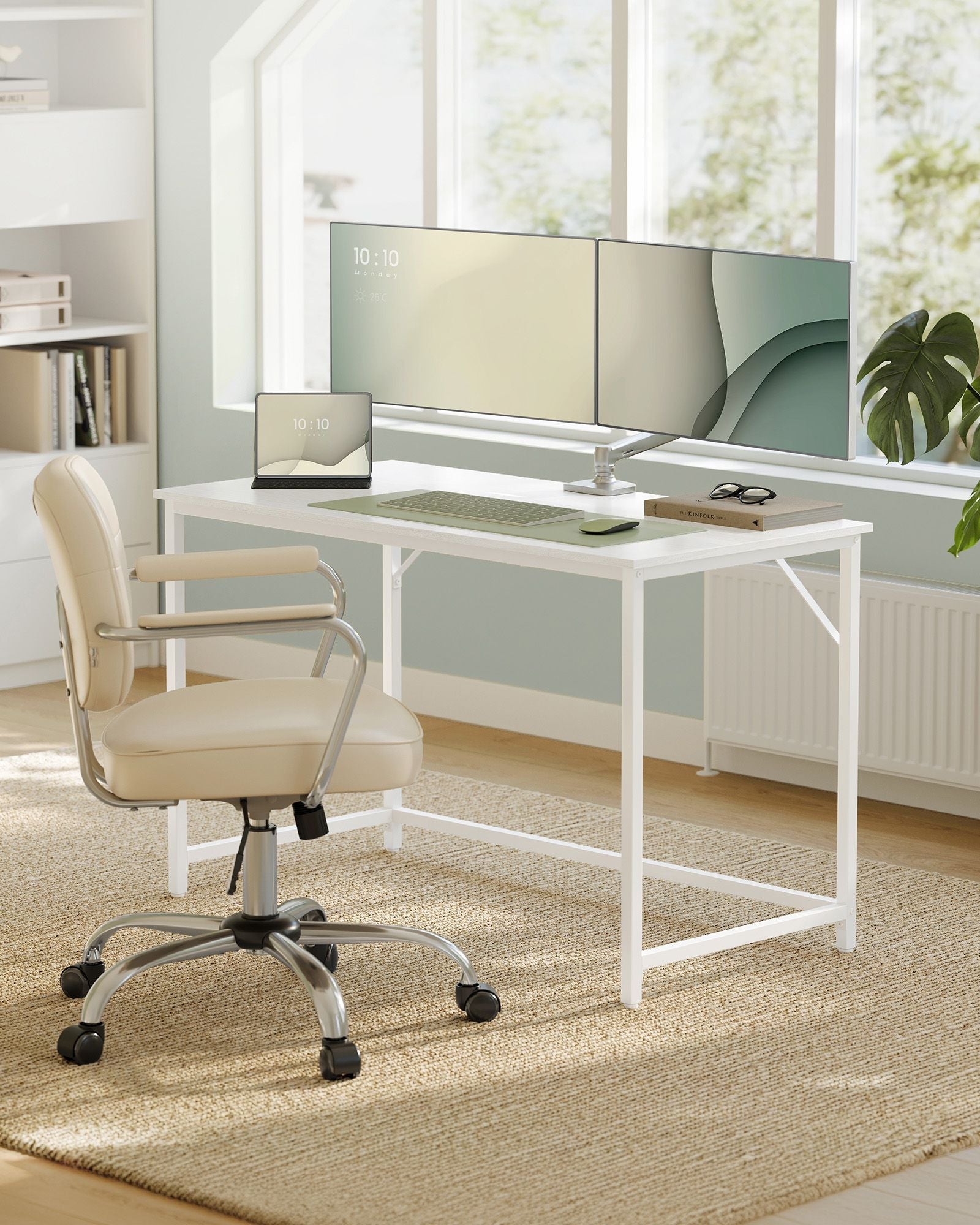 Small Office Desk – Wood – Maple White and Cloud White – Industrial Design, Simple Assembly
