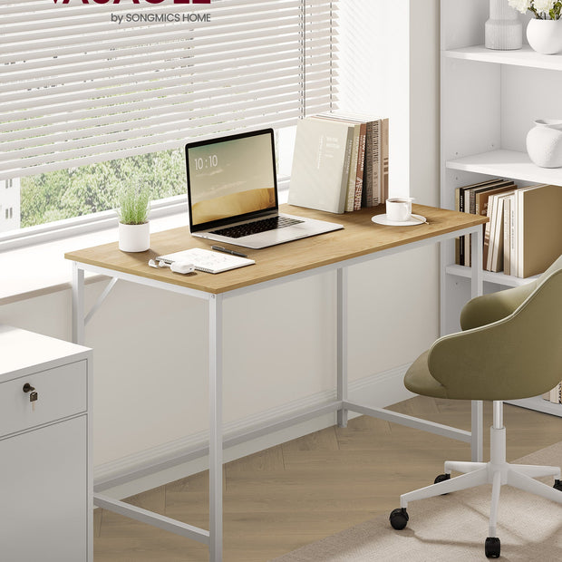 Small Office Desk – Metal and Wood – Natural Oak and Pearl White – Industrial Design