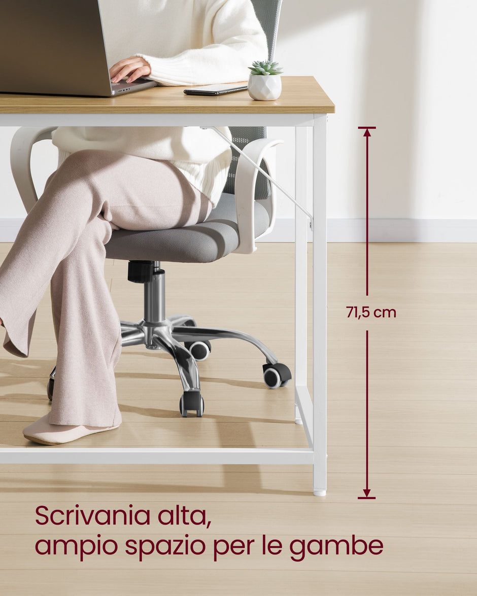 Small Office Desk – Metal and Wood – Natural Oak and Pearl White – Industrial Design