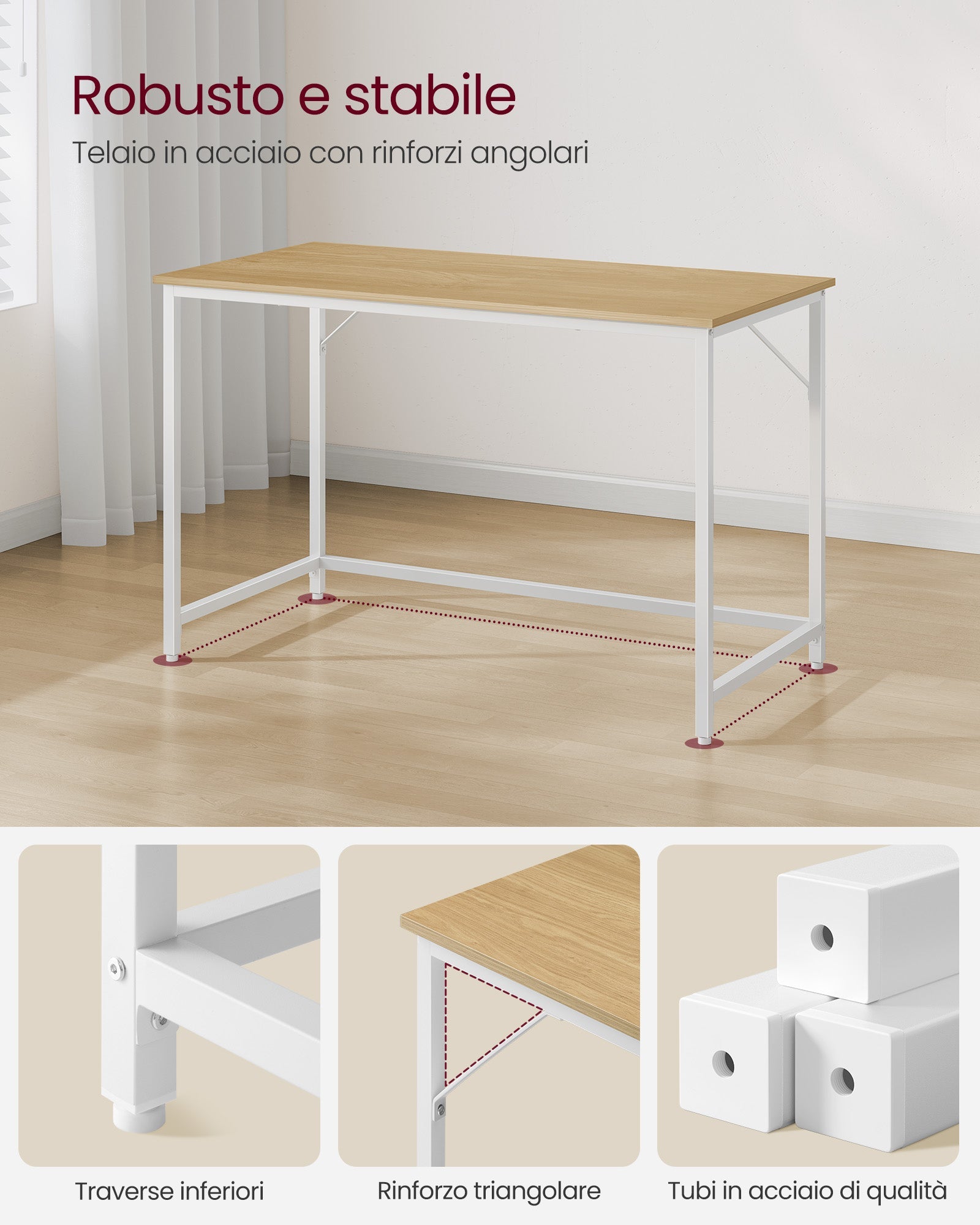 Small Office Desk – Metal and Wood – Natural Oak and Pearl White – Industrial Design