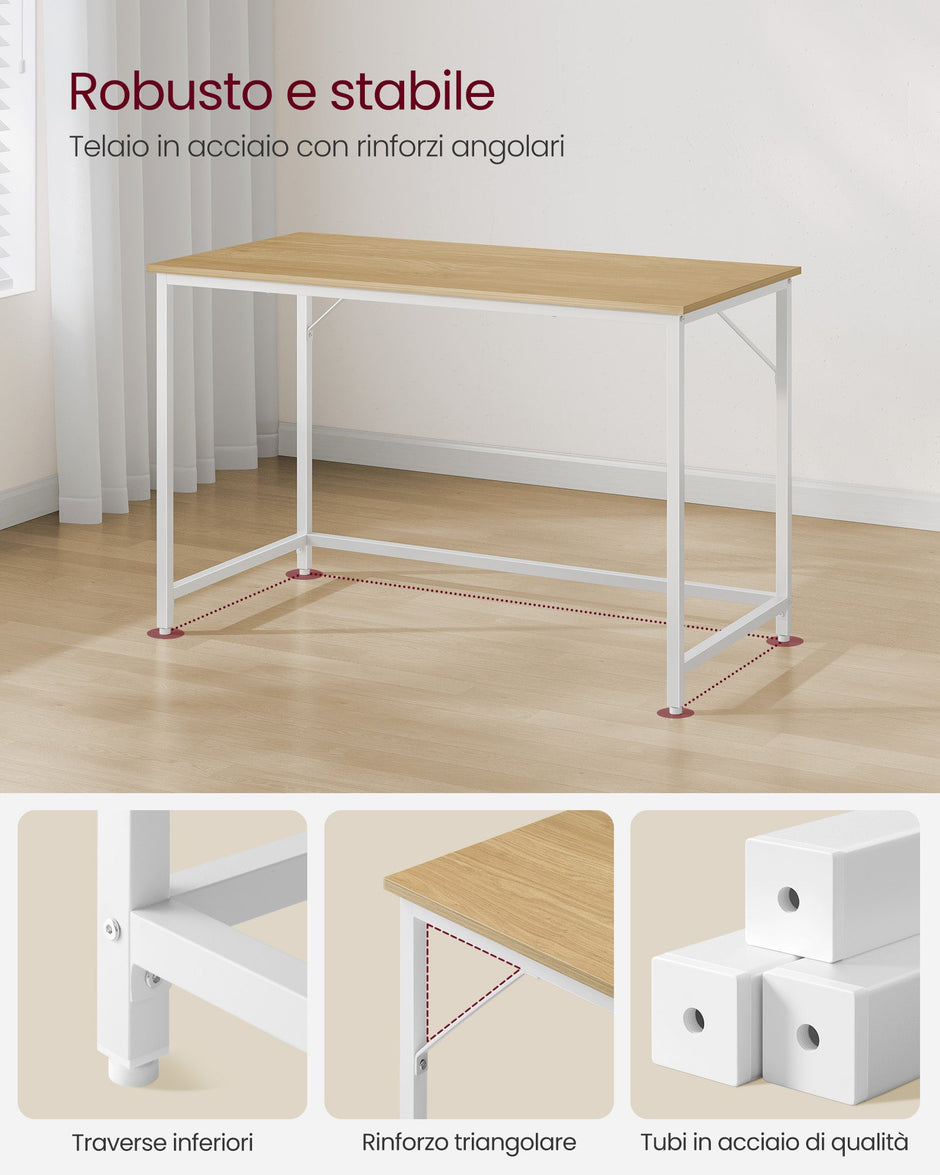 Small Office Desk – Metal and Wood – Natural Oak and Pearl White – Industrial Design