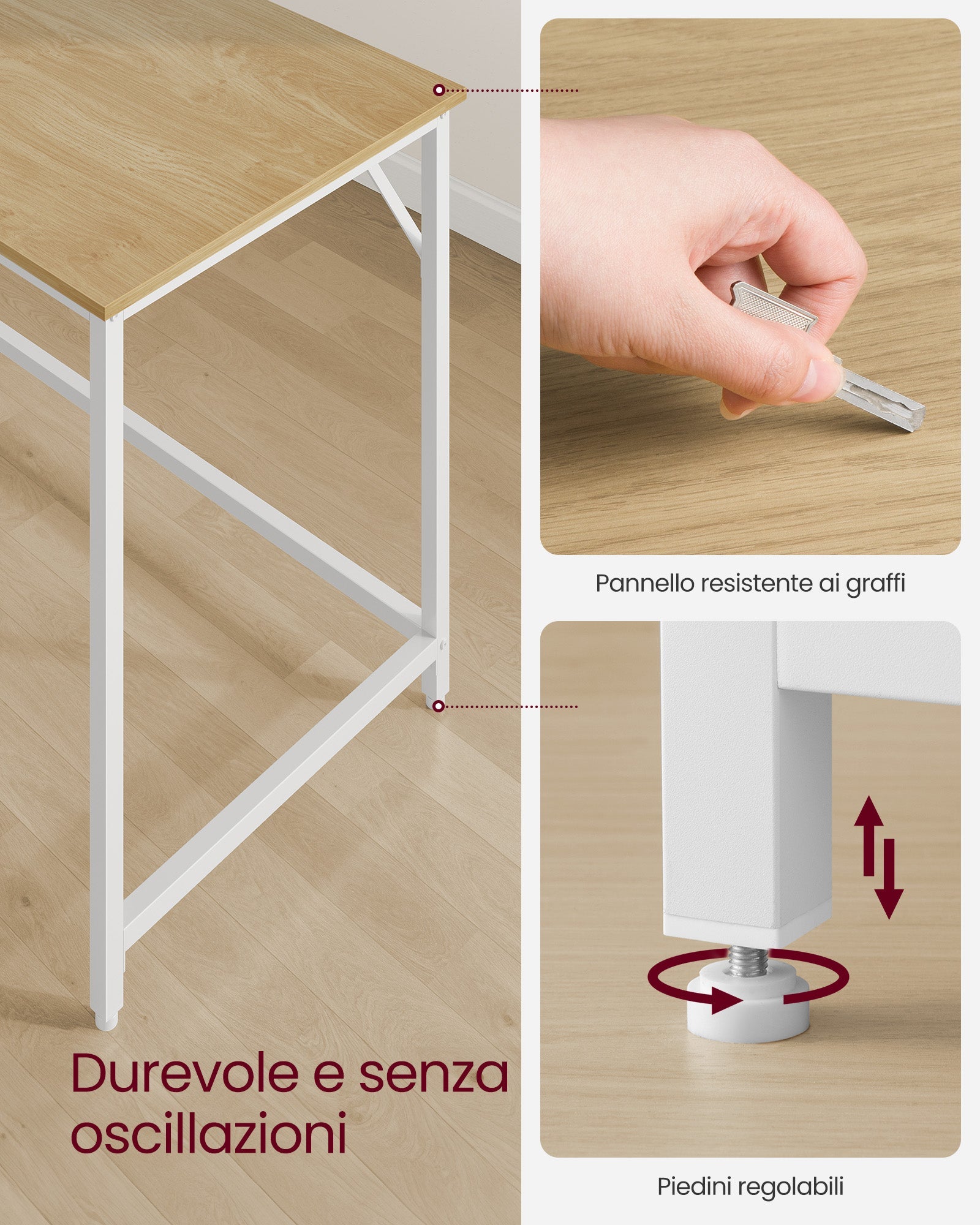 Small Office Desk – Metal and Wood – Natural Oak and Pearl White – Industrial Design