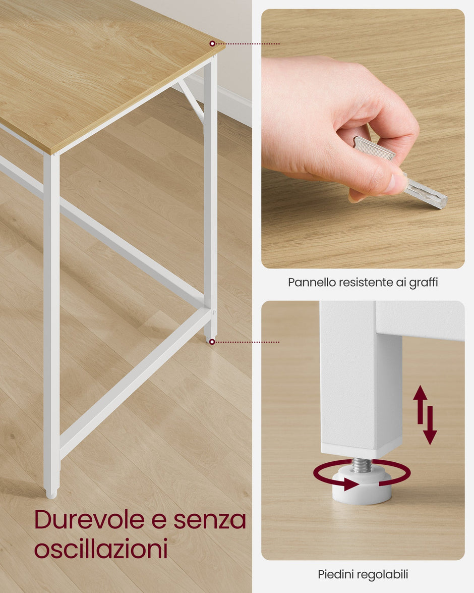 Small Office Desk – Metal and Wood – Natural Oak and Pearl White – Industrial Design