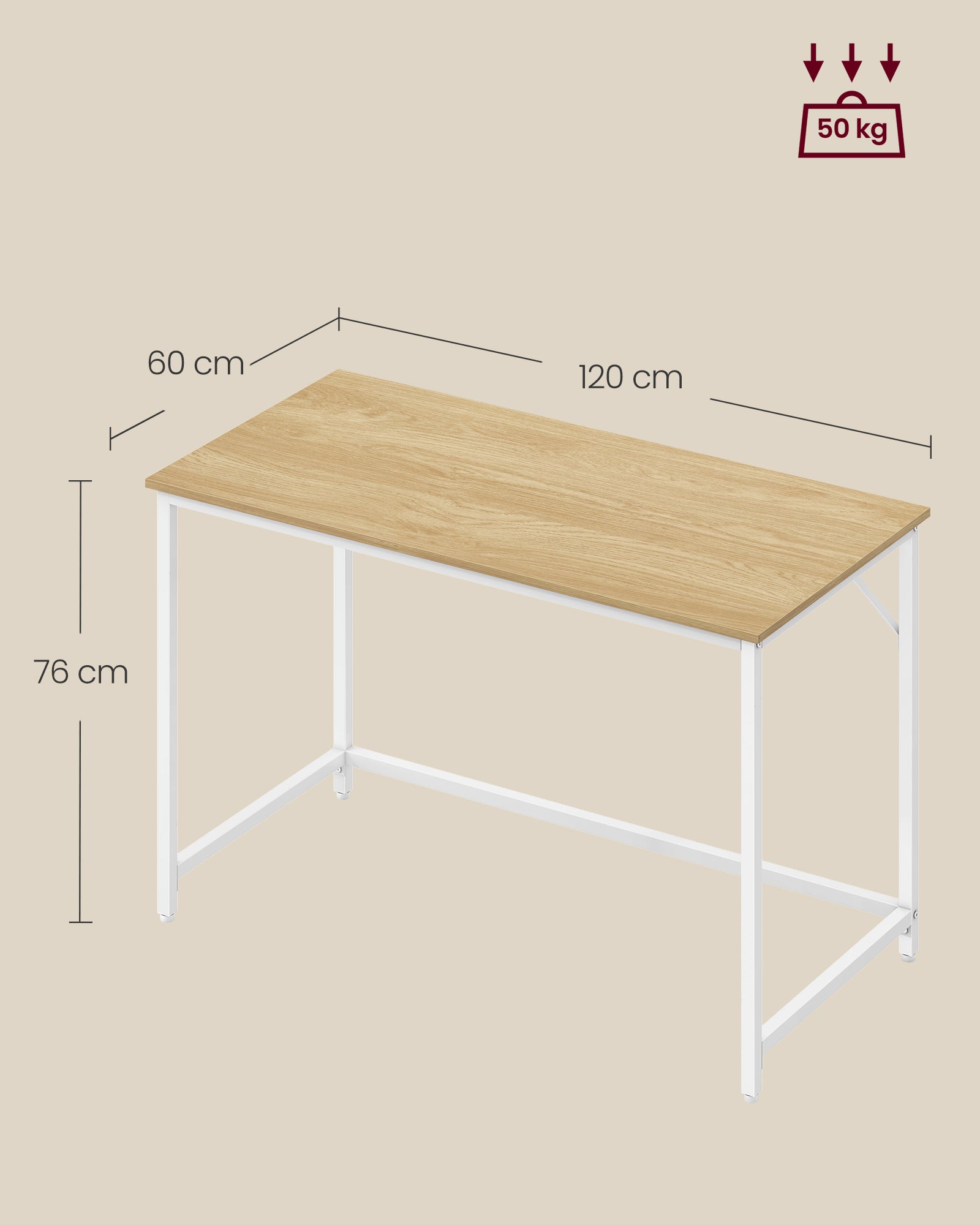 Small Office Desk – Metal and Wood – Natural Oak and Pearl White – Industrial Design