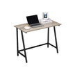 Computer Desk – Steel Frame – Greige and Black – Rustic Top, Easy Assembly