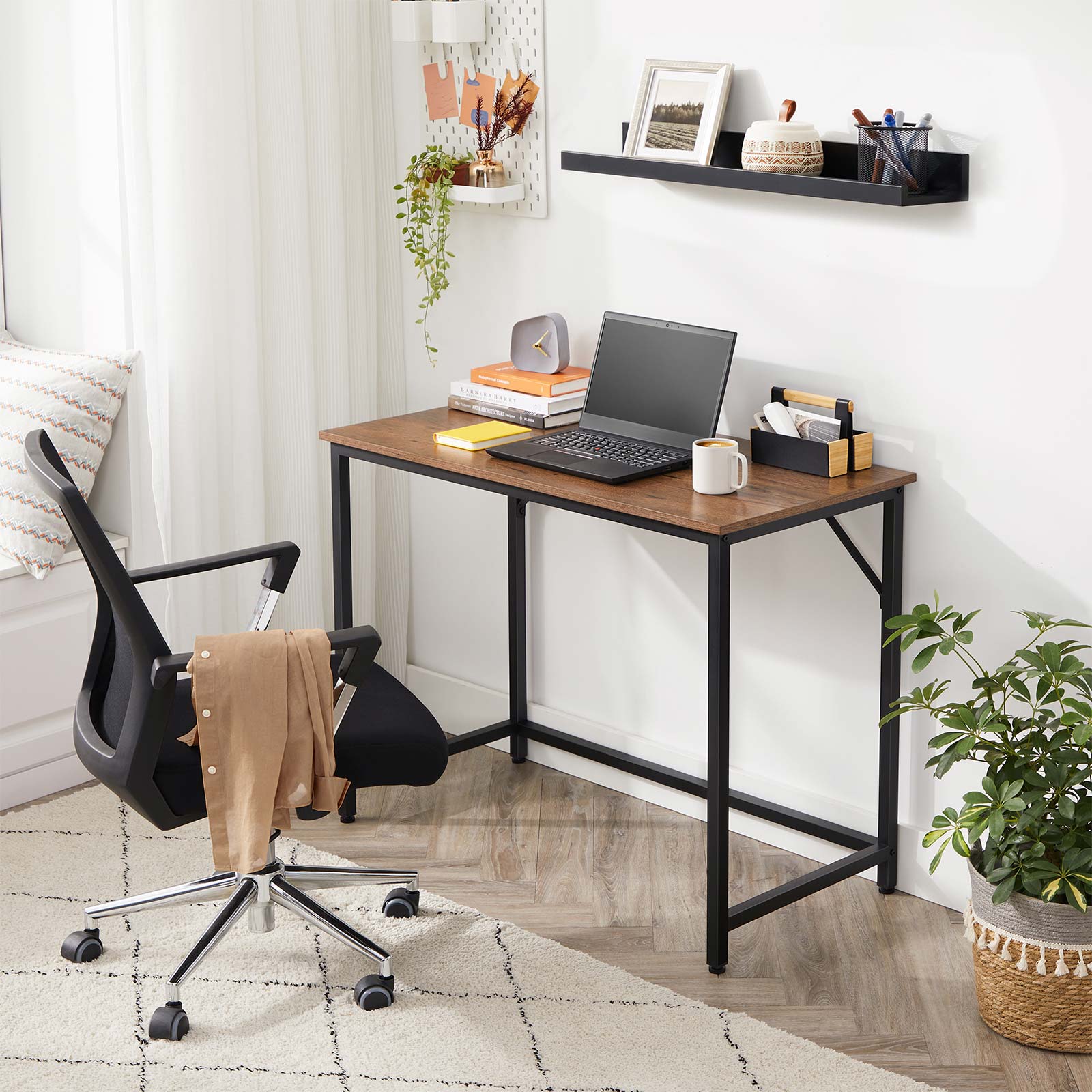 Computer Desk – Steel – Hazelnut Brown and Black – Industrial Design – 100 x 50 x 75 cm
