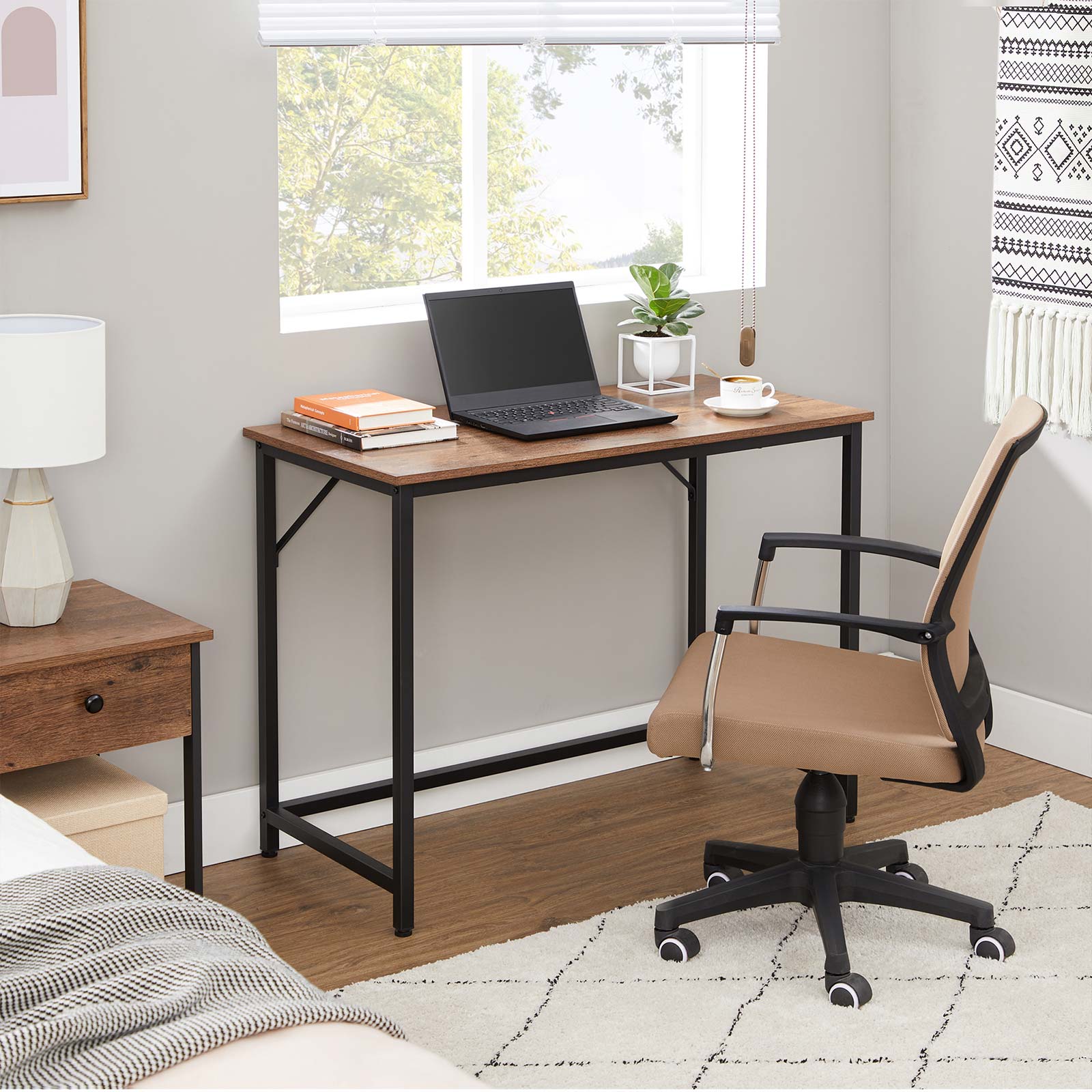 Computer Desk – Steel – Hazelnut Brown and Black – Industrial Design – 100 x 50 x 75 cm