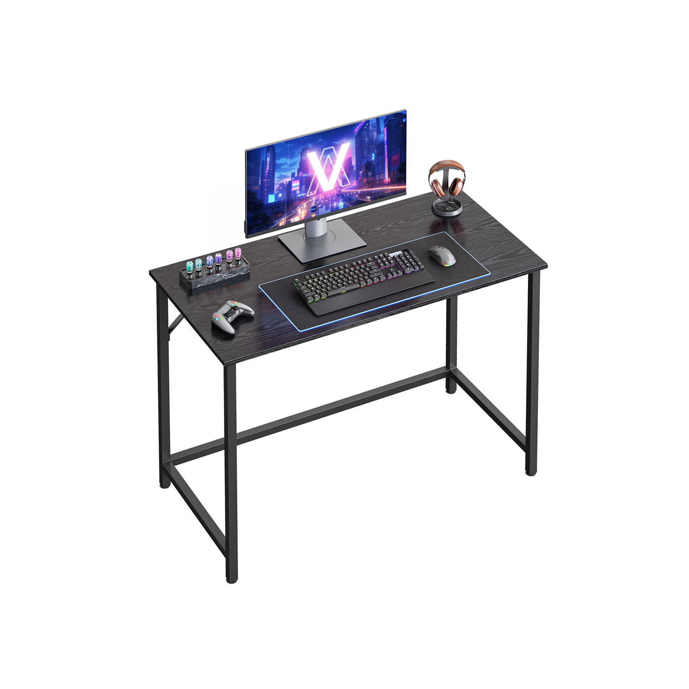 Computer Desk – Steel – Hazelnut Brown and Black – Industrial Design