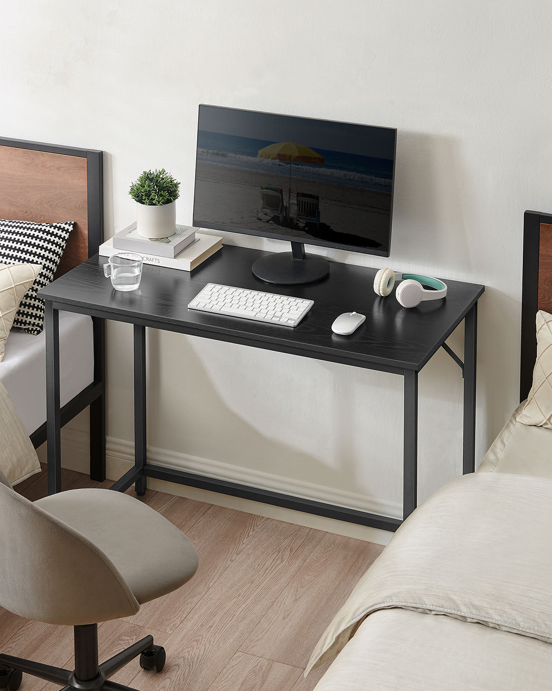 Computer Desk – Steel – Hazelnut Brown and Black – Industrial Design