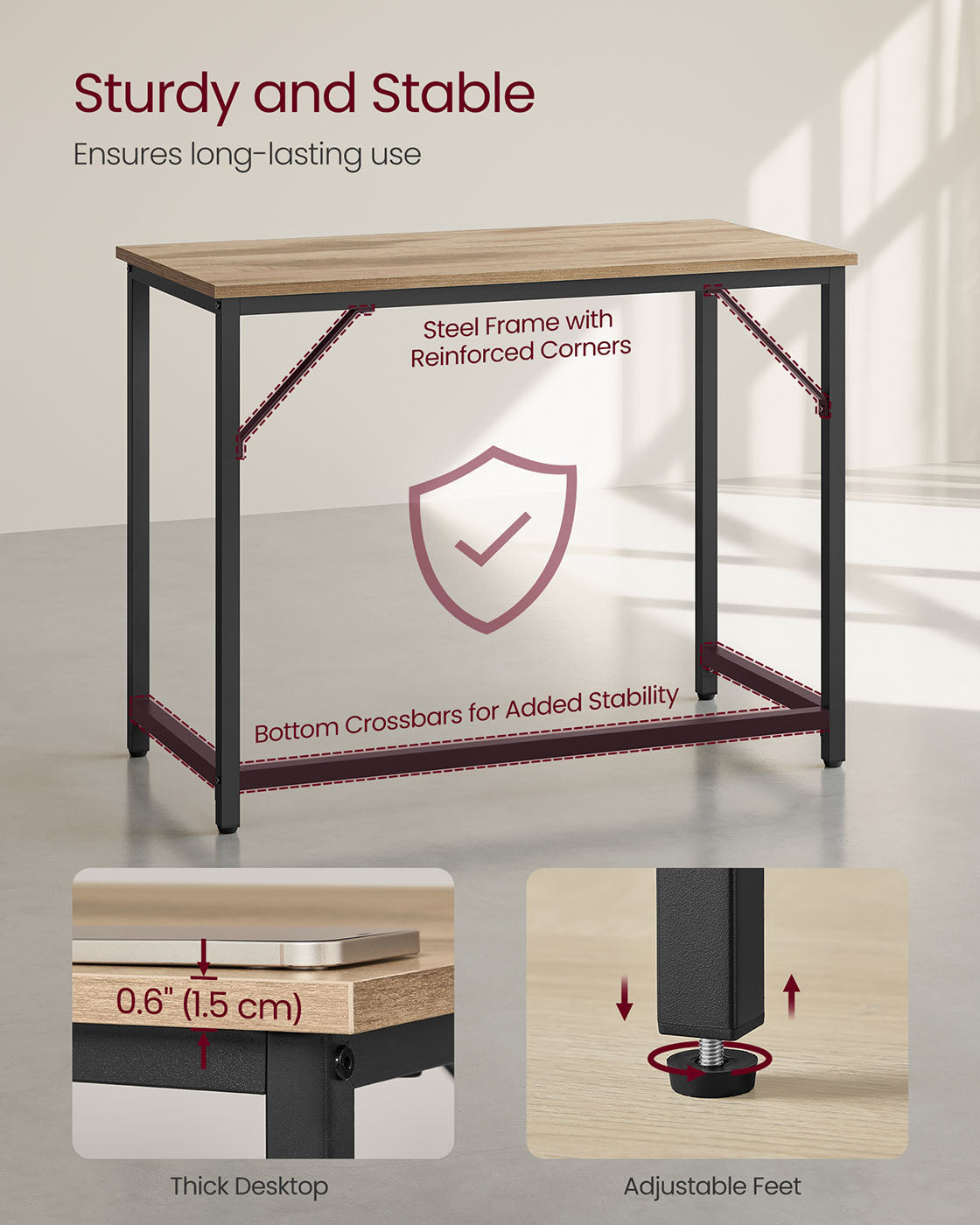 Computer Desk – Steel – Hazelnut Brown and Black – Industrial Design