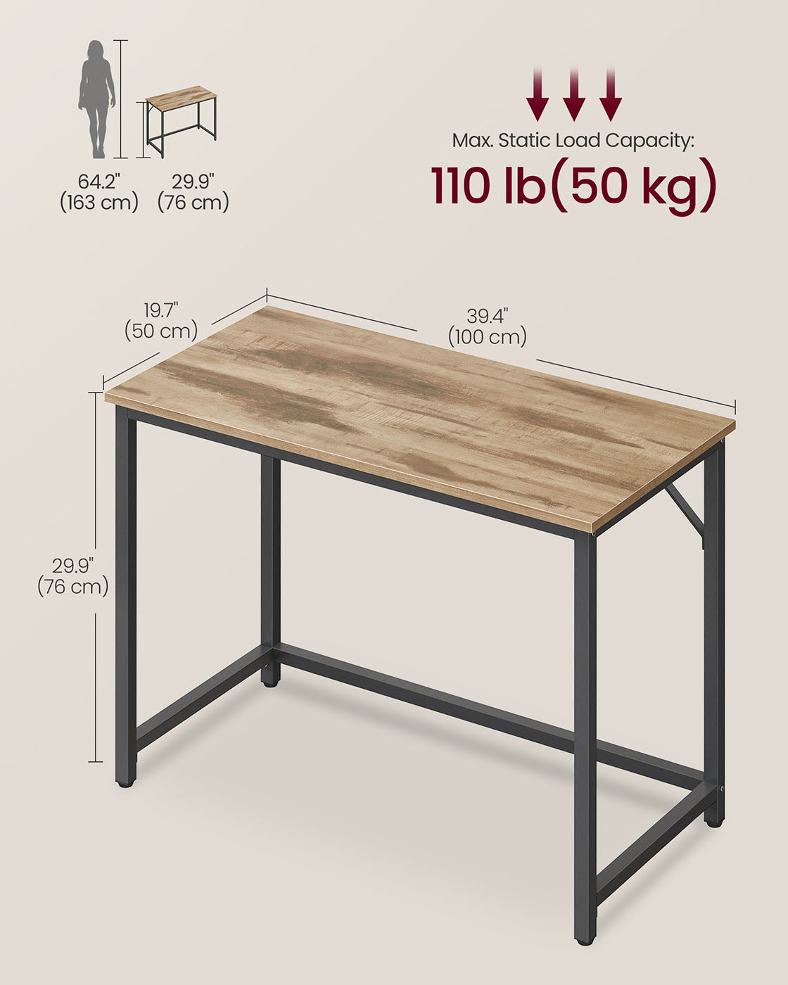 Computer Desk – Steel – Hazelnut Brown and Black – Industrial Design
