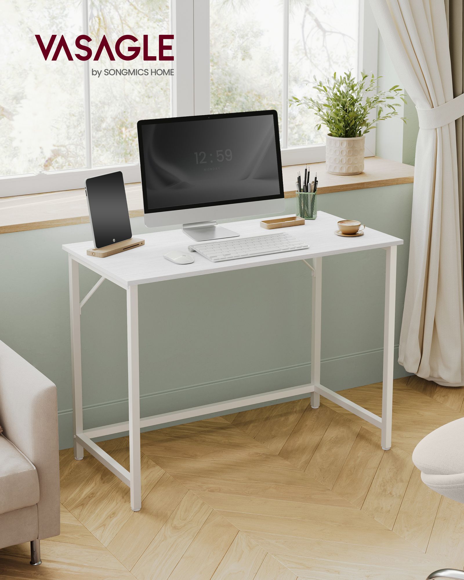 Small Office Desk – Steel – Hazelnut Brown and Black – Industrial Design with Simple Assembly