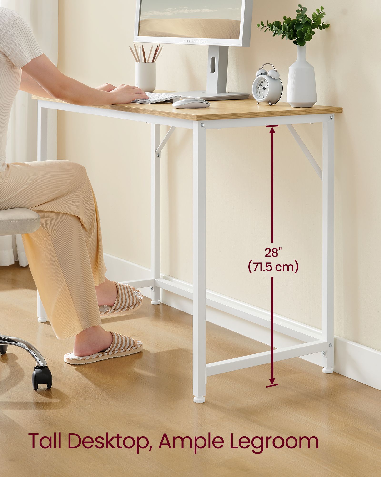 Computer Desk – Steel – Natural Oak and Pearl White – Industrial Design