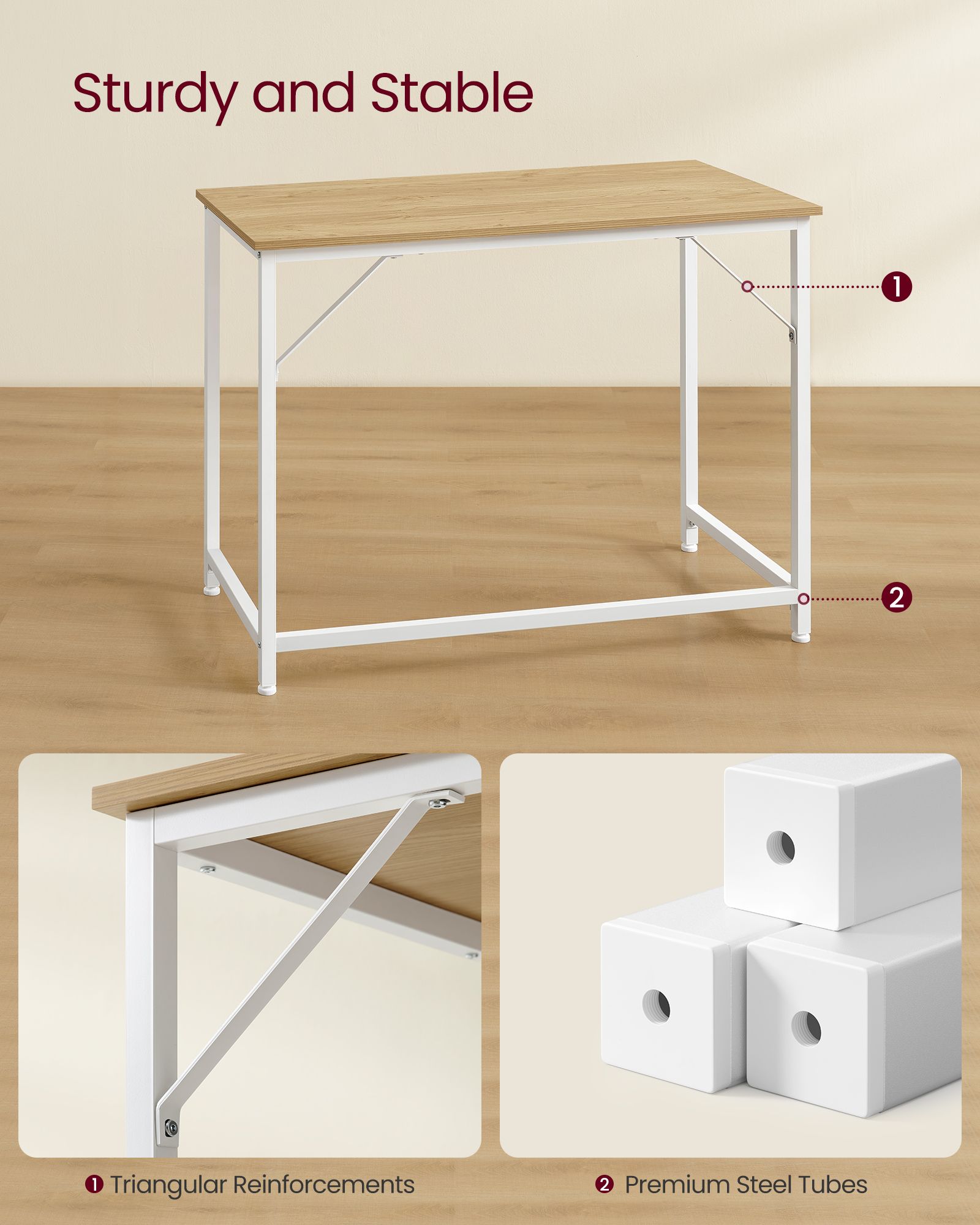 Computer Desk – Steel – Natural Oak and Pearl White – Industrial Design