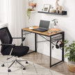 Folding Computer Desk – Wood – Honey Brown and Black – Industrial Design with 8 Hooks
