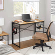Folding Computer Desk – Wood – Honey Brown and Black – Industrial Design with 8 Hooks