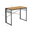 Folding Computer Desk – Wood – Honey Brown and Black – Industrial Design with 8 Hooks