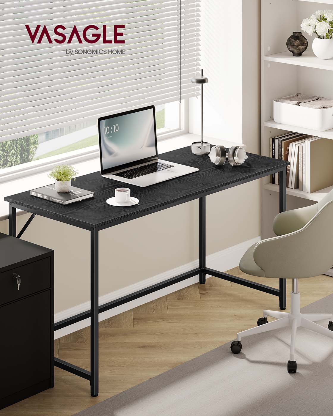 Computer Desk – Steel – Hazelnut Brown and Black – Industrial Design, Simple Assembly, Small Office Table