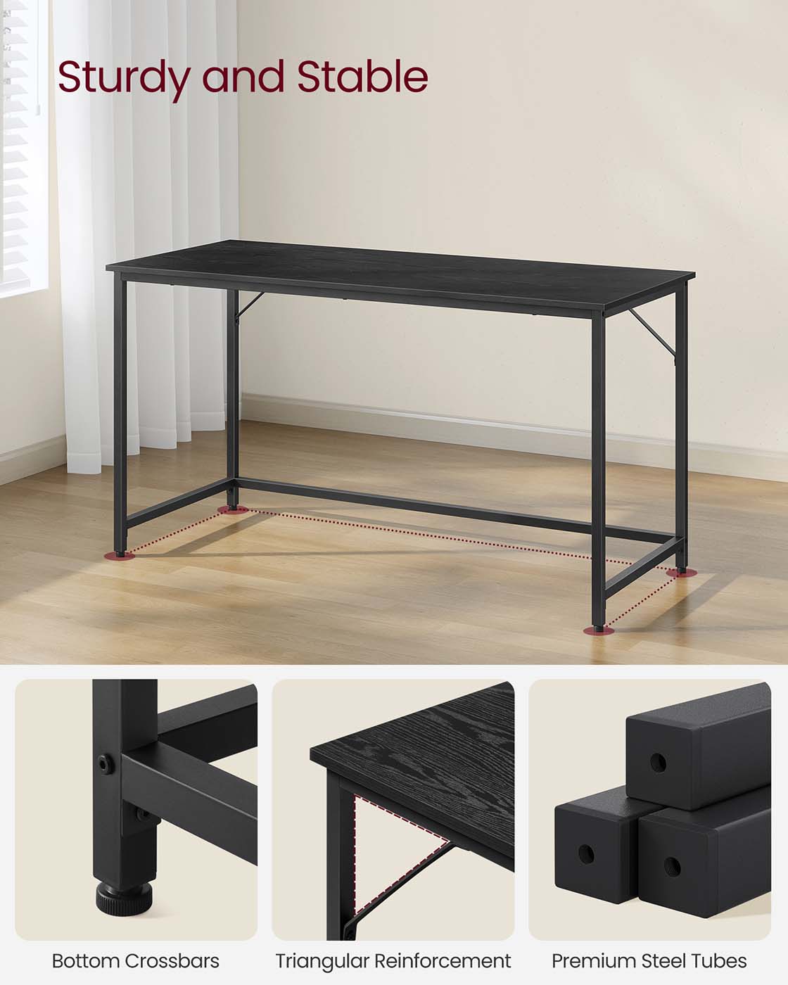 Computer Desk – Steel – Hazelnut Brown and Black – Industrial Design, Simple Assembly, Small Office Table