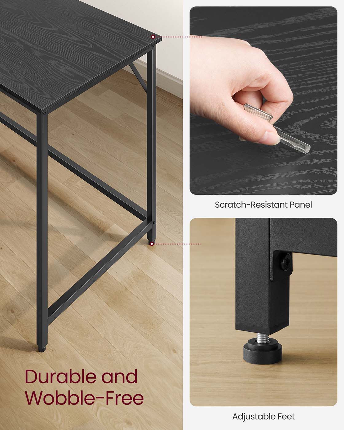 Computer Desk – Steel – Hazelnut Brown and Black – Industrial Design, Simple Assembly, Small Office Table