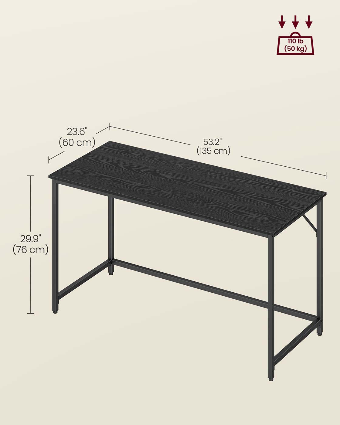 Computer Desk – Steel – Hazelnut Brown and Black – Industrial Design, Simple Assembly, Small Office Table