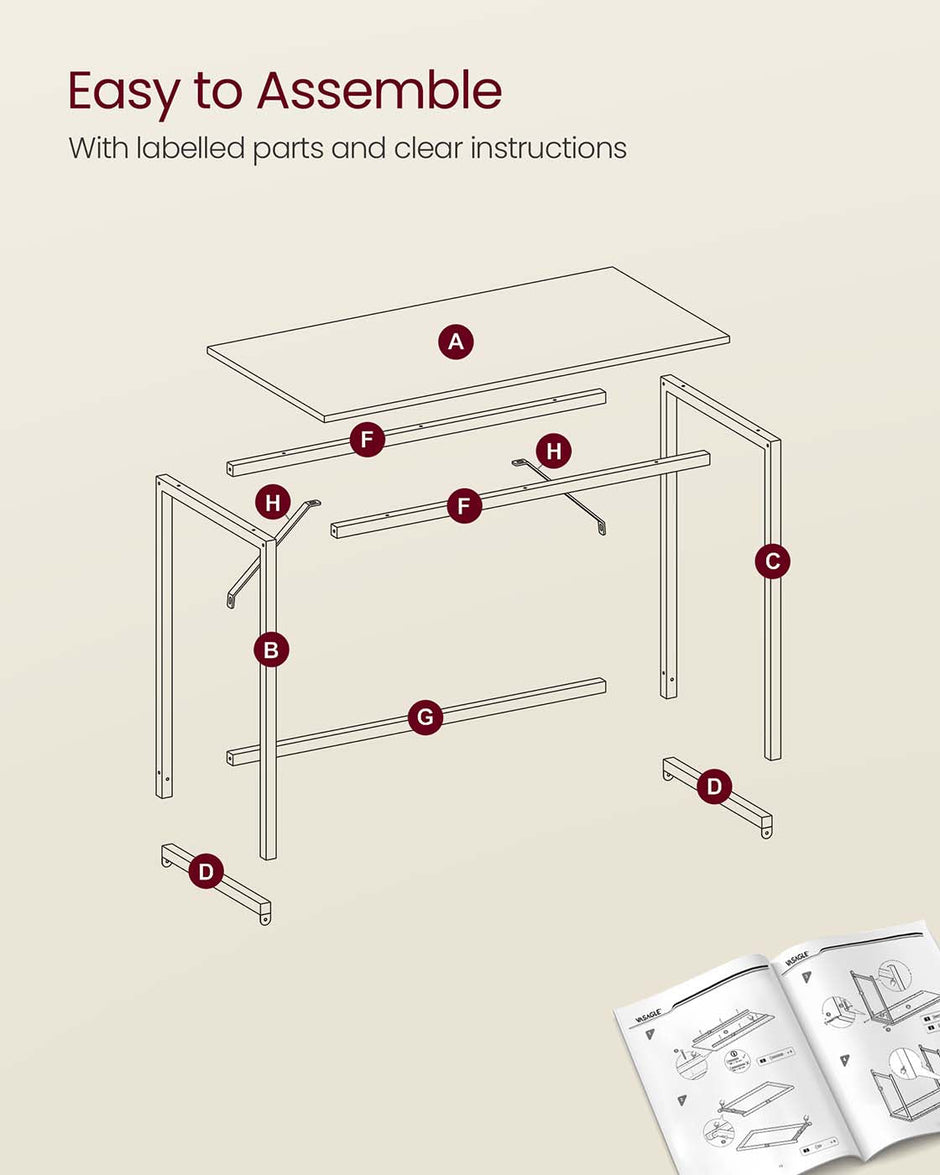 Computer Desk – Steel – Hazelnut Brown and Black – Industrial Design, Simple Assembly, Small Office Table