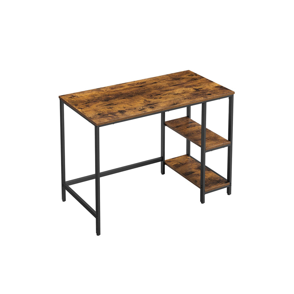 Computer Desk – Steel – Rustic Brown and Ink Black – With 2 Shelves