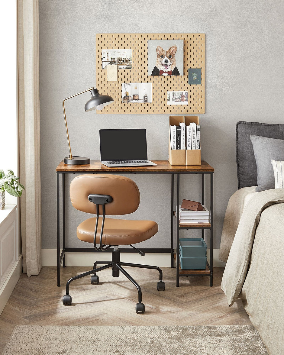 Computer Desk – Steel – Rustic Brown and Ink Black – With 2 Shelves