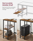 Computer Desk – Steel – Rustic Brown and Ink Black – With 2 Shelves