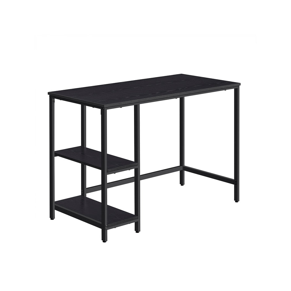 Computer Desk – Steel – Ebony Black – Modern Design with 2 Shelves