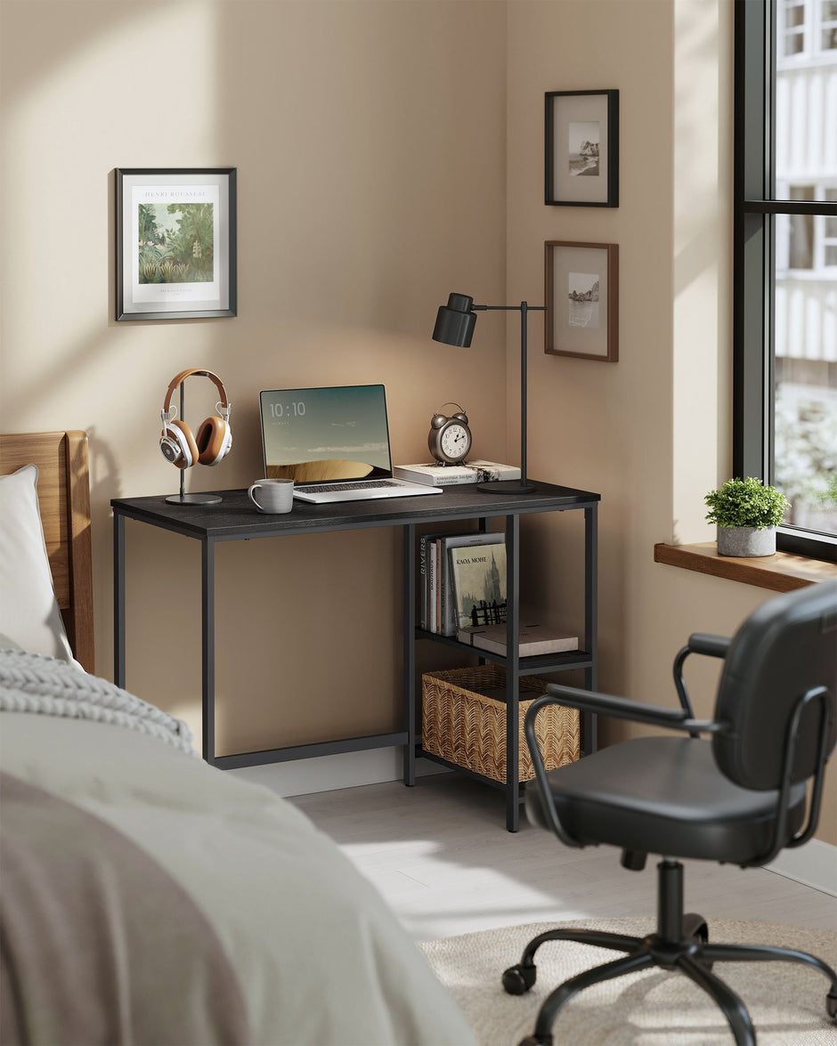 Computer Desk – Steel – Ebony Black – Modern Design with 2 Shelves