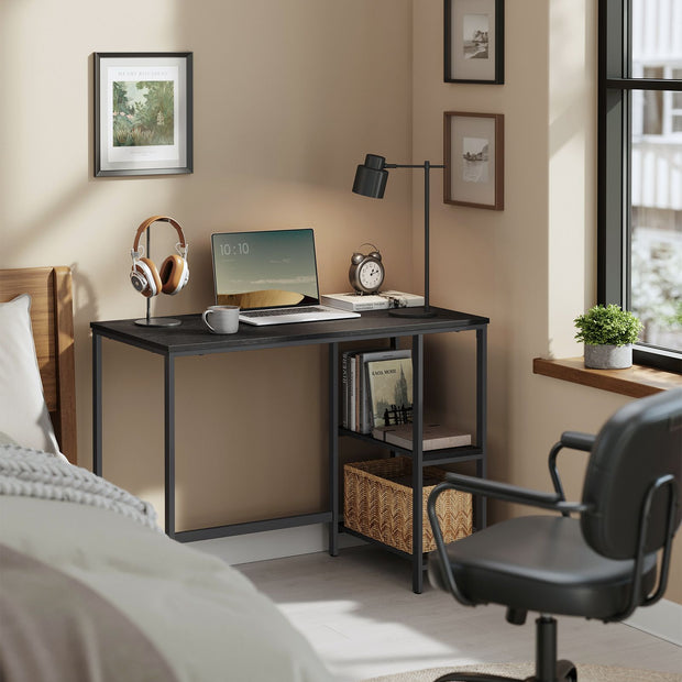 Computer Desk – Steel – Ebony Black – Modern Design with 2 Shelves