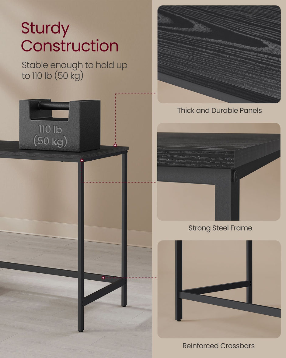 Computer Desk – Steel – Ebony Black – Modern Design with 2 Shelves