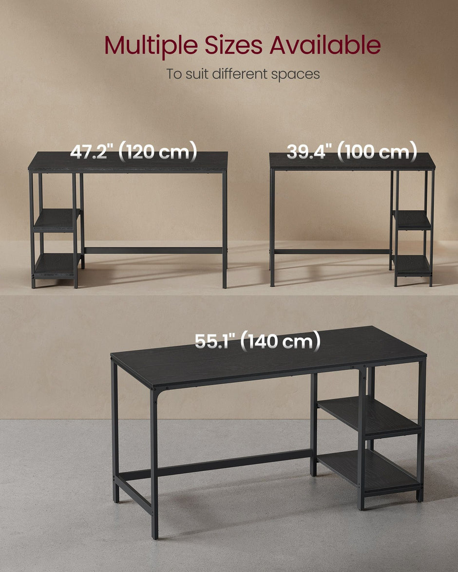 Computer Desk – Steel – Ebony Black – Modern Design with 2 Shelves
