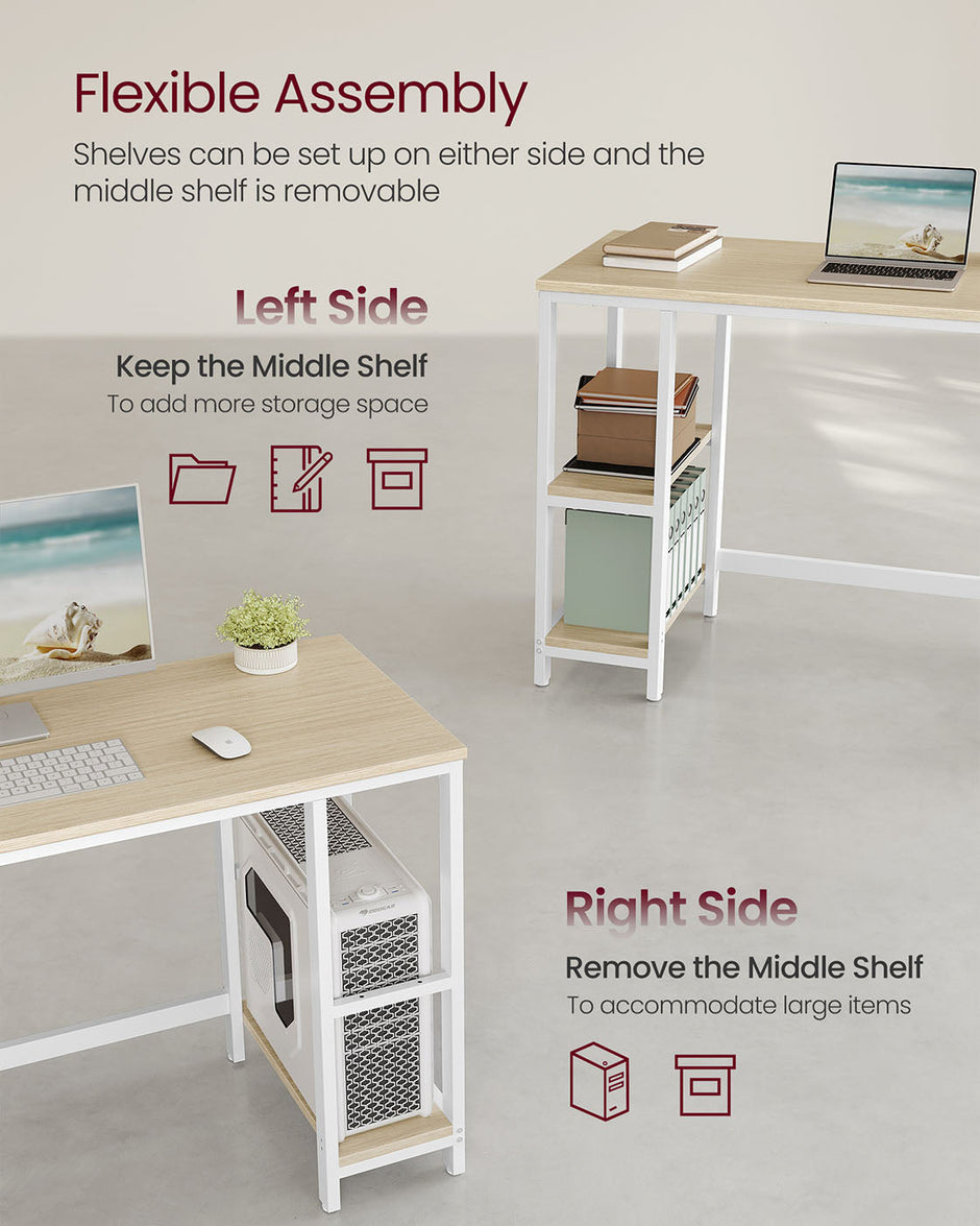 Computer Desk – Steel – Natural Beige and Pearl White – Includes 2 Shelves